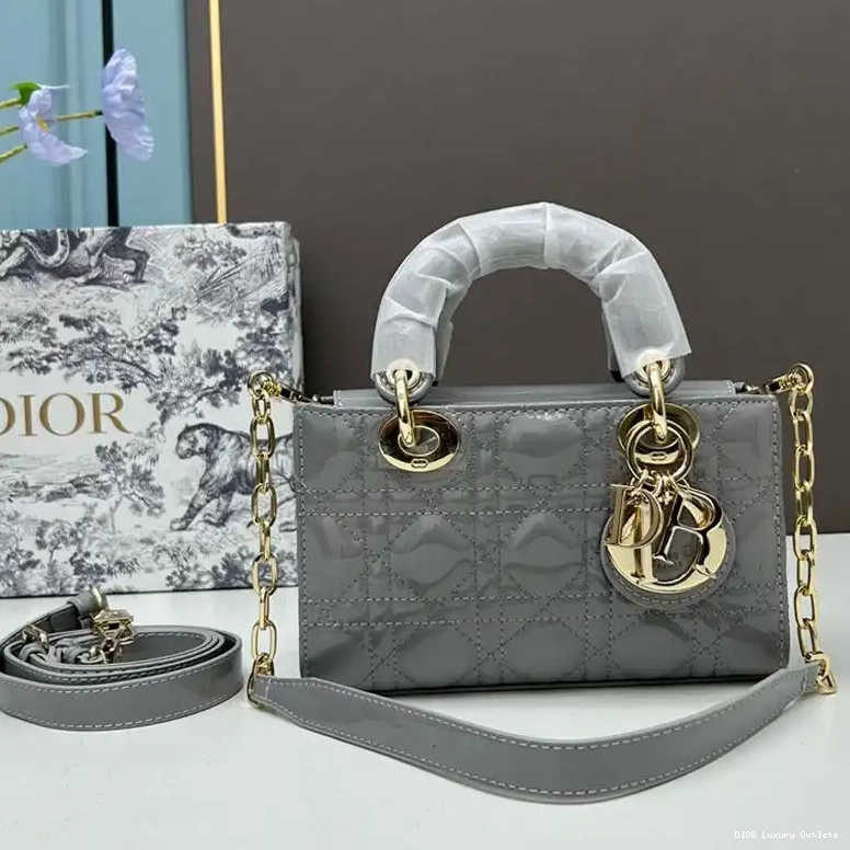 D-Joy Cannage Lady Patent Calfskin Bag Grey Small 0605 Luxury